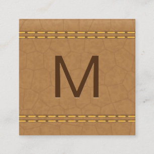 Monogram   Dubbel Gestikt Tanneren Leer Vierkante Visitekaartje