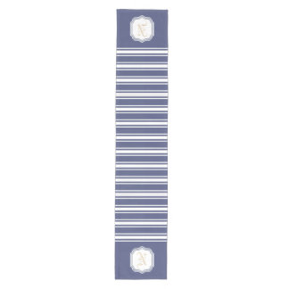 Monogram Dubbel Gestreept | Marineblauw  Medium Tafelloper