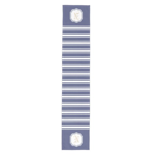 Monogram Dubbel Gestreept | Marineblauw Medium Tafelloper (Voorkant)