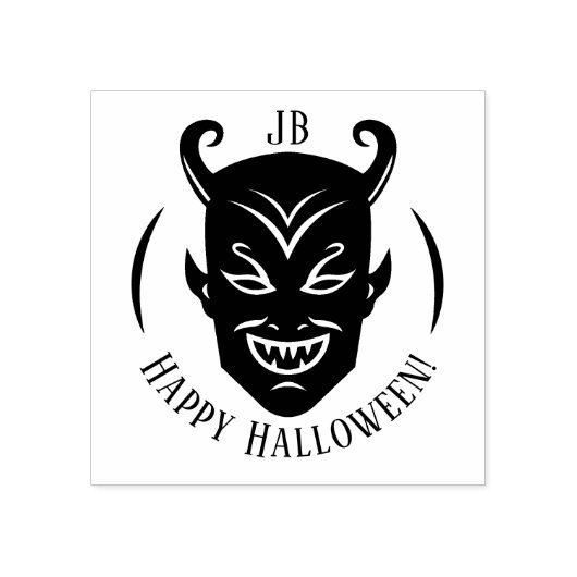 Monogram Duivel Halloween Embleem Rubberstempel (Afrduk)