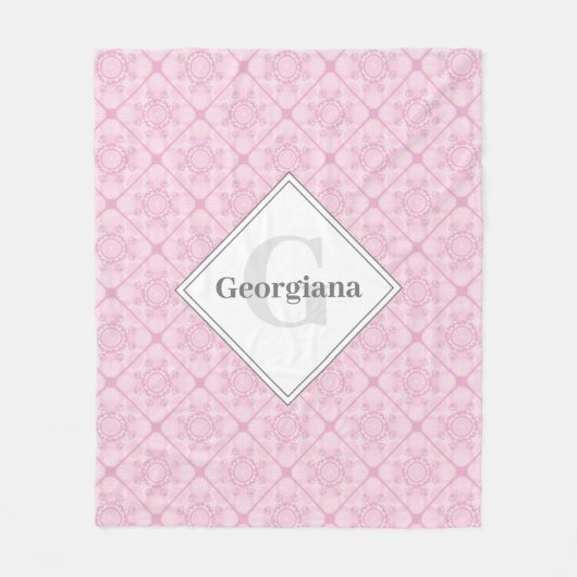 Monogram Dusky Roos Preppy in roze diamanten Tegel Fleece Deken (Voorkant)