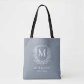Monogram Dusty Blue Crest Botanical Wedding Tote Bag (Voorkant)