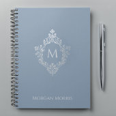 Monogram Dusty Blue Elegant  Crest en Naam Notitieboek