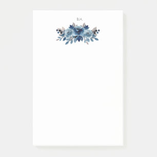 Monogram Dusty Blue en Navy Floral Post-it® Notes