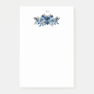 Monogram Dusty Blue en Navy Floral Post-it® Notes
