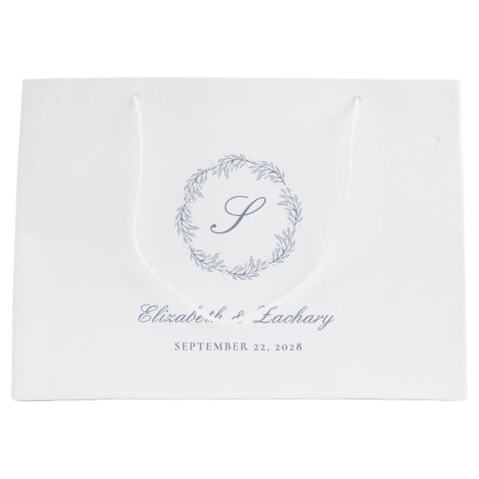 Monogram Dusty Blue Foliage Wreath Wedding Groot Cadeauzakje (Voorkant)