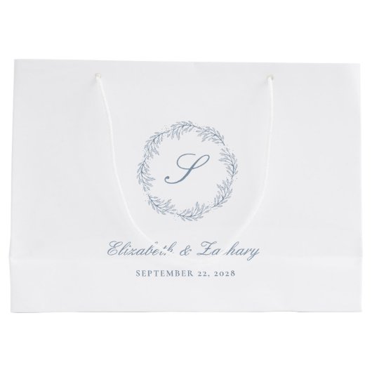 Monogram Dusty Blue Foliage Wreath Wedding Groot Cadeauzakje (Achterkant)