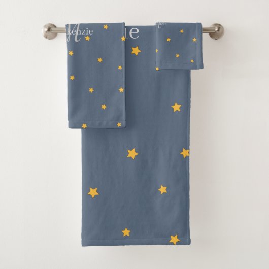Monogram Dusty Blue Lucky Stars Custom Name Handdo Bad Handdoek (Insitu)