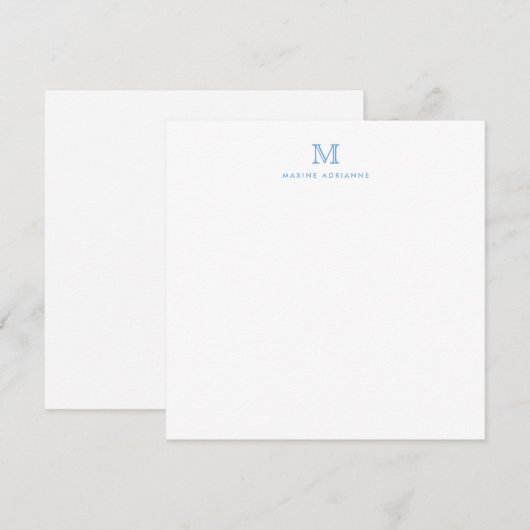 Monogram Dusty Blue Minimalist Modern Elegant Notitiekaartje (Voorkant / Achterkant)