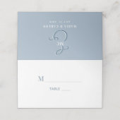 Monogram Dusty Blue Wedding Plaatskaartje (Buitenkant ongevouwen)