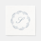 Monogram Dusty Blue Wreath Classic Script Bruiloft Servet (Voorkant)