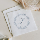 Monogram Dusty Blue Wreath Classic Script Bruiloft Servet