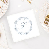 Monogram Dusty Blue Wreath Classic Script Bruiloft Servet