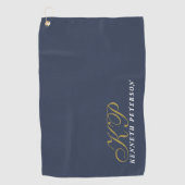Monogram Dusty Navy Blue Gold White Name Chic Men  Golfhanddoek (Voorkant)