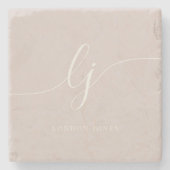 Monogram Dusty Roos Roze Eenvoudig Elegant Script Stenen Onderzetter (Voorkant)