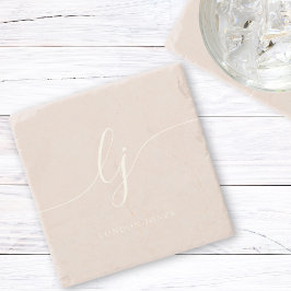 Monogram Dusty Roos Roze Eenvoudig Elegant Script Stenen Onderzetter