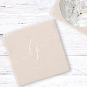 Monogram Dusty Roos Roze Eenvoudig Elegant Script Stenen Onderzetter