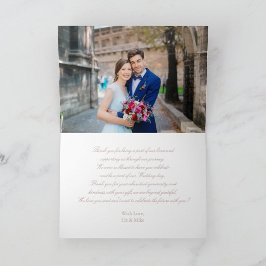 Monogram Dusty Roos Script bruiloft foto dank u Kaart (Binnen)