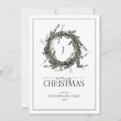 Monogram Dusty Winter Wreath Merry Kersthotel Feestdagenkaart (Voorkant)
