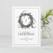 Monogram Dusty Winter Wreath Merry Kersthotel Feestdagenkaart (Staand voorkant)