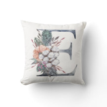 Monogram E Bloemenaquarel Blauw Perzik Roze 