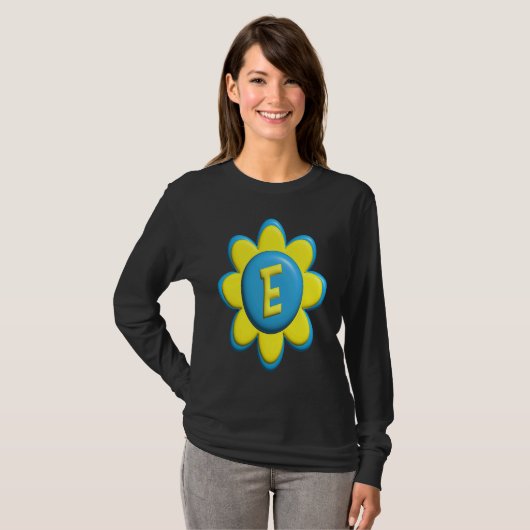Monogram E  Colorful Flower T-shirt (Voorkant volledig)