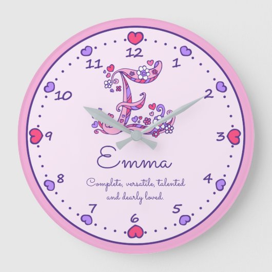 Monogram E Emma hearts name meaning clock Grote Klok (Voorkant)