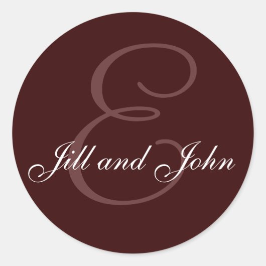 Monogram E en Namen Seal Chocolade bruin Ronde Sticker (Voorkant)