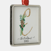Monogram E Familie Holly Kerstmis Glitter Metalen Ornament (Rechts)