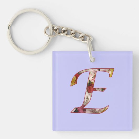 Monogram E Floral Design Sleutelhanger (voorkant)