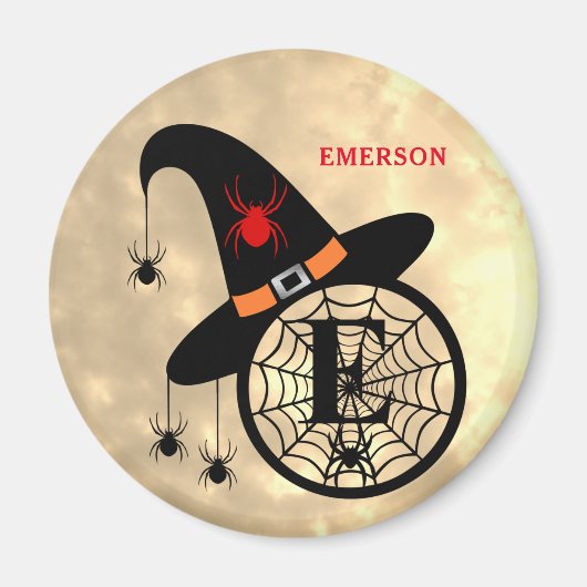 Monogram E Halloween Sky Witch Spiders Naam Magnet (Voorkant)
