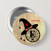 Monogram E Halloween Sky Witch Spiders Name Button (Voorkant /achterkant)