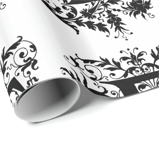 Monogram E Initiaal zwart-wit Cupid Patroon Cadeaupapier (Rol Hoek)
