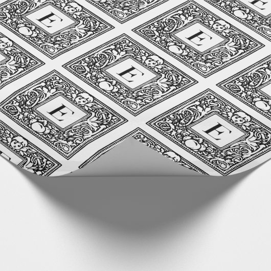 Monogram E Initiaal zwart-wit flessenpatroon Cadeaupapier (Hoek)