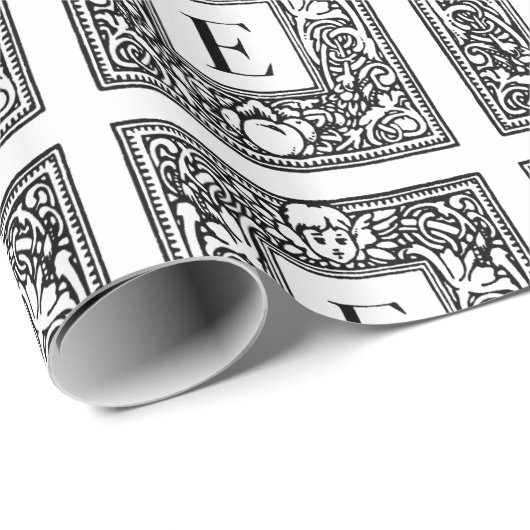 Monogram E Initiaal zwart-wit flessenpatroon Cadeaupapier (Rol Hoek)