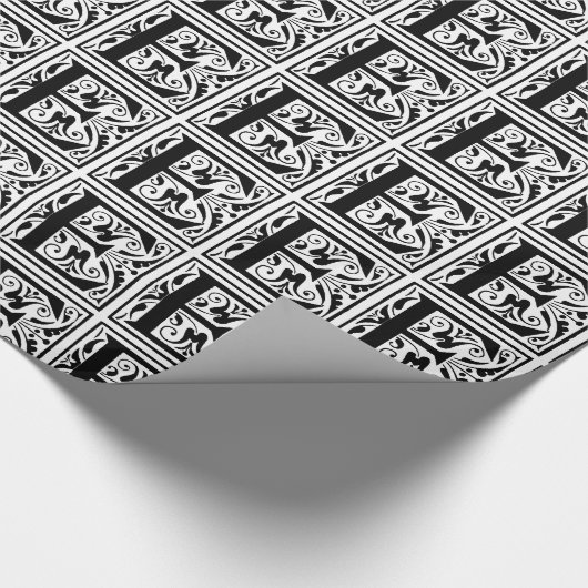 Monogram E Initiaal zwart-wit flessenpatroon Cadeaupapier (Hoek)