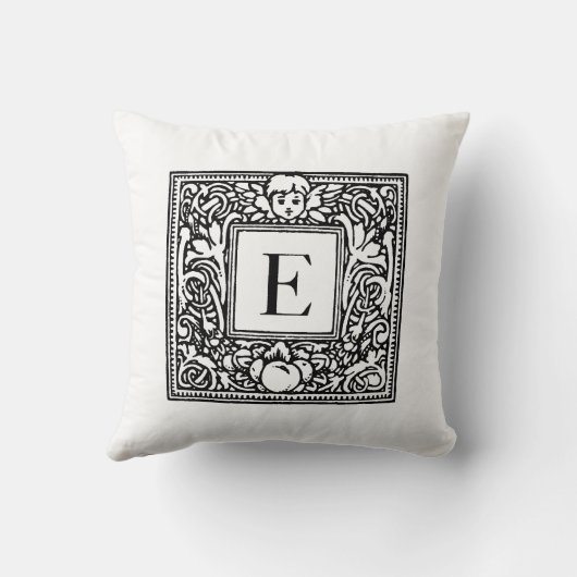 Monogram E Initiaal zwart-wit flessenpatroon Kussen (Achterkant)