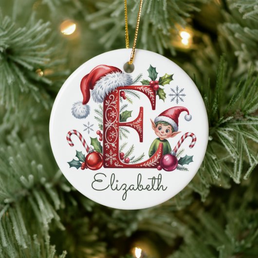 Monogram E Kabouter Kerst Ornament (Boom)