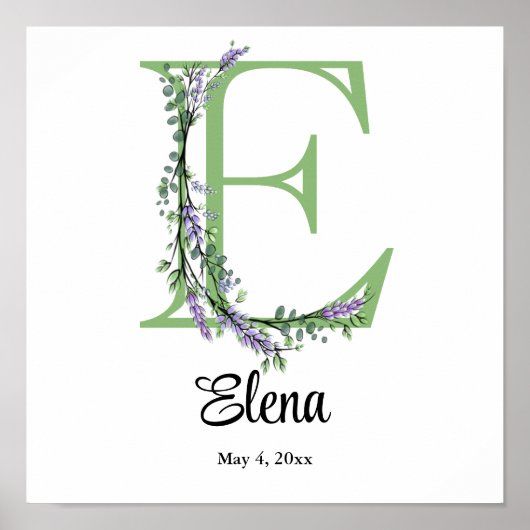 Monogram E Lavender Eucalyptus Poster (Voorkant)