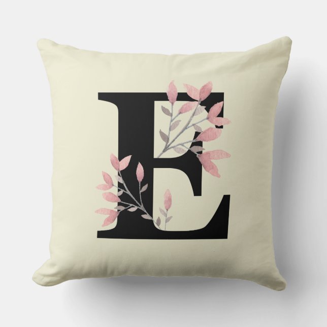 Monogram E met roze bloemensprays Kussen (Voorkant)