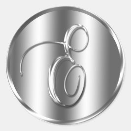 Monogram E Silver Color Wedding Invitation Holiday Ronde Sticker