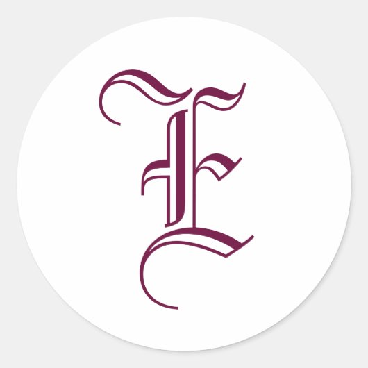 Monogram "E" Sticker Oud Engels Style_Wine tekst (Voorkant)
