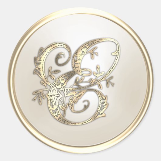Monogram E voor  Initiaal uit goud en ivoor Ronde Sticker (Voorkant)