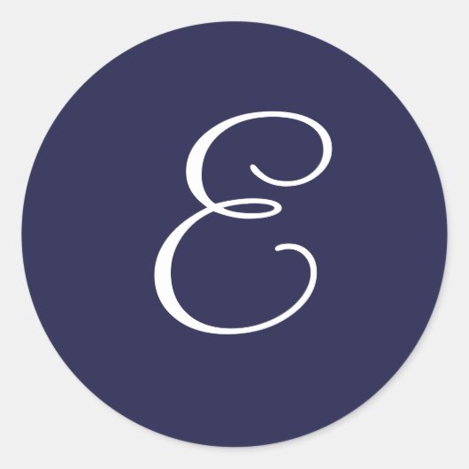 Monogram E, wit op Navy Blue, Ronde Sticker (Voorkant)