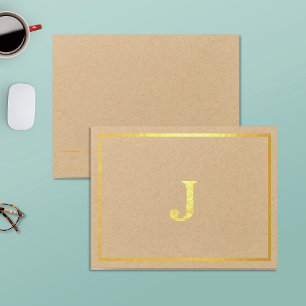 Monogram Echte Gouden Folie Notitiekaarten op Kraf Kaarten