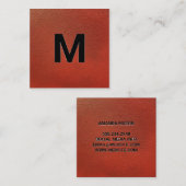 Monogram | Echtheek van rood leder Vierkante Visitekaartje (Voorkant / Achterkant)