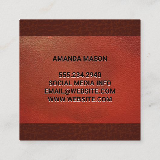 Monogram | Echtheek van rood leder Vierkante Visitekaartje (Achterkant)