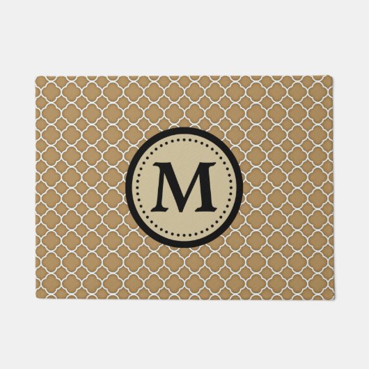 Monogram Ecru Tan Quatrefoil Patroon Deurmat (Voorkant)
