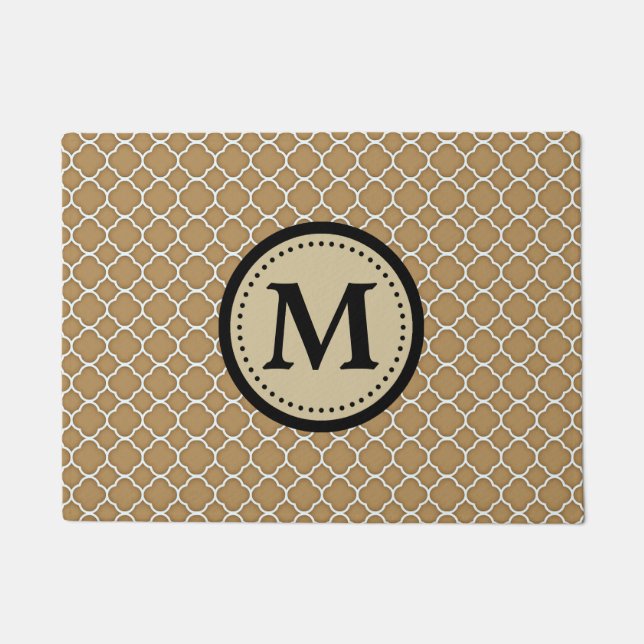 Monogram Ecru Tan Quatrefoil Patroon Deurmat (Voorkant)
