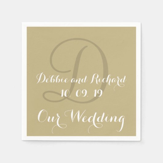 Monogram Ecru Vetgekleurde Bruiloftspapier servett Servetten (Voorkant)